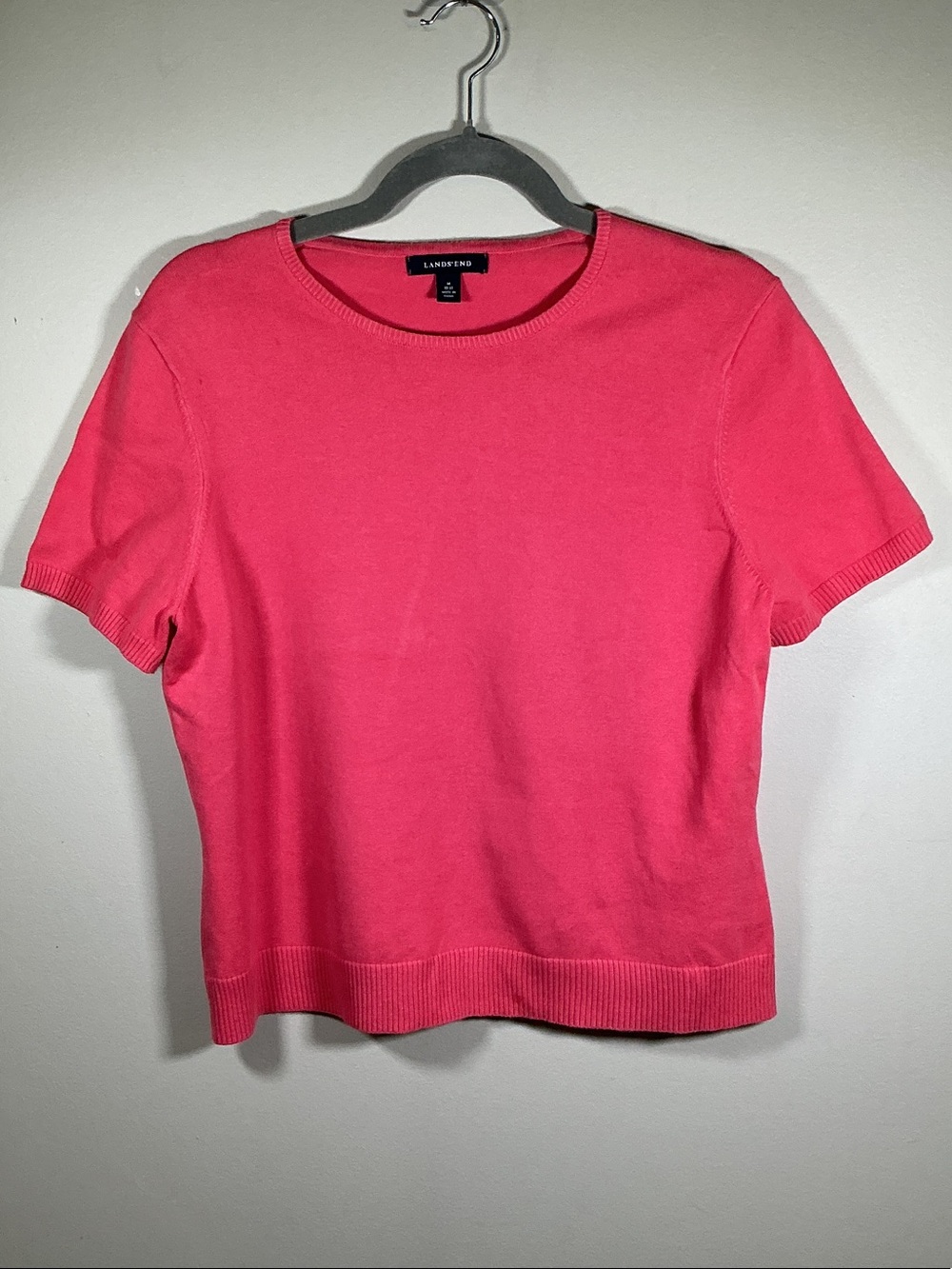 Lands’ End Coral Pink Short Sleeve Sweater M | Lightweight Knit